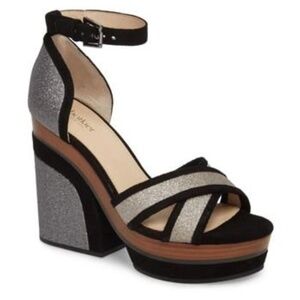 Botkier Paloma Glitter Silver and Black Suede Platform Heels